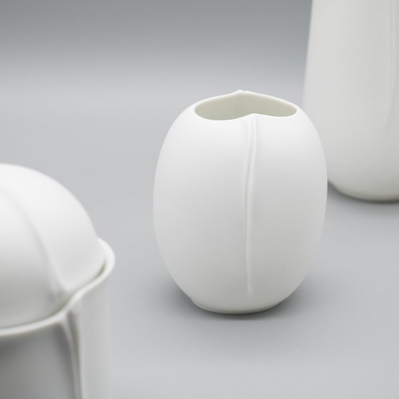 Image 1 of Hutschenreuther Bisque Porcelain Vase Trio Fine White Matte Mcm Eggshell Shaped