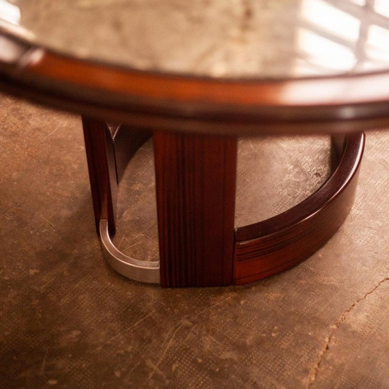 Image 1 of Brutalist vintage marble and rosewood dining table, France 1970s