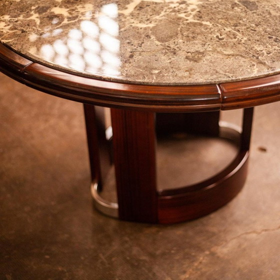 Image 1 of Brutalist vintage marble and rosewood dining table, France 1970s