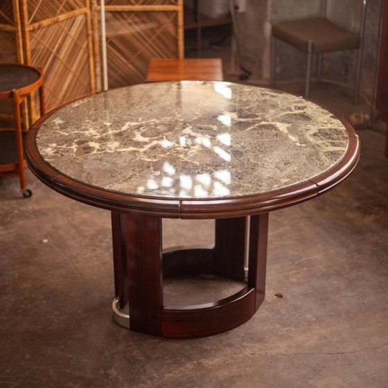 Image 1 of Brutalist vintage marble and rosewood dining table, France 1970s