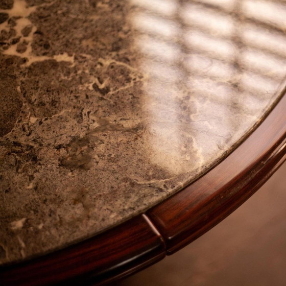 Image 1 of Brutalist vintage marble and rosewood dining table, France 1970s
