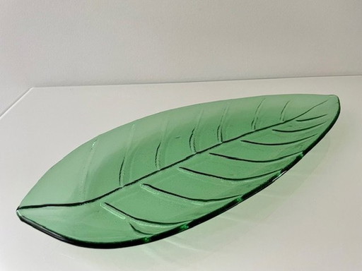 Presentation Bowl Palm Leaf Green Glass