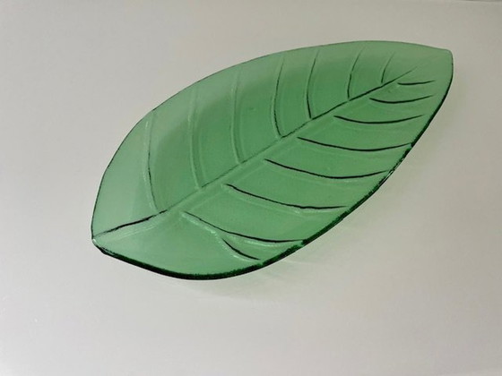 Image 1 of Presentation Bowl Palm Leaf Green Glass