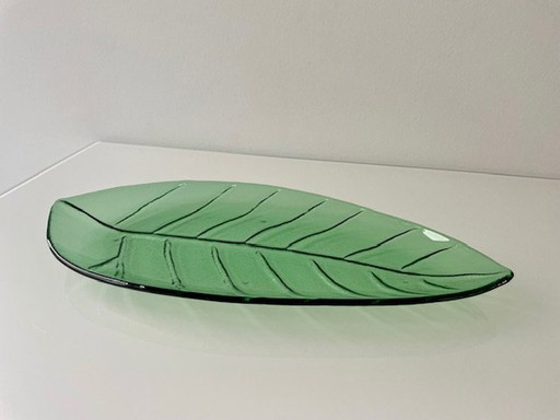 Presentation Bowl Palm Leaf Green Glass