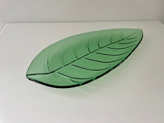 Image 1 of Presentation Bowl Palm Leaf Green Glass