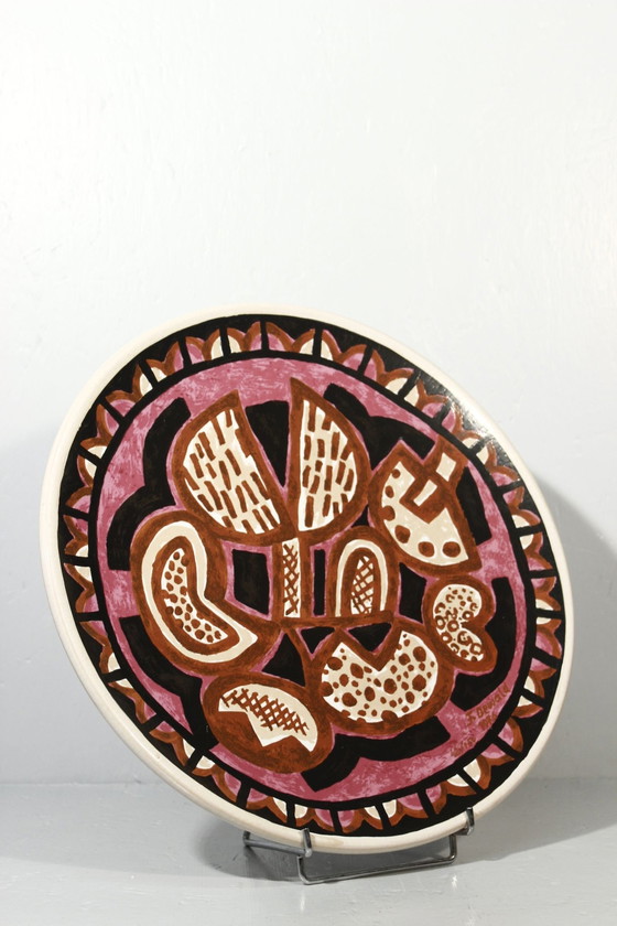 Image 1 of Franz Dewald & Karlsruhe Majolika - Large Decorative Abstract Dish 1976 N°42/150