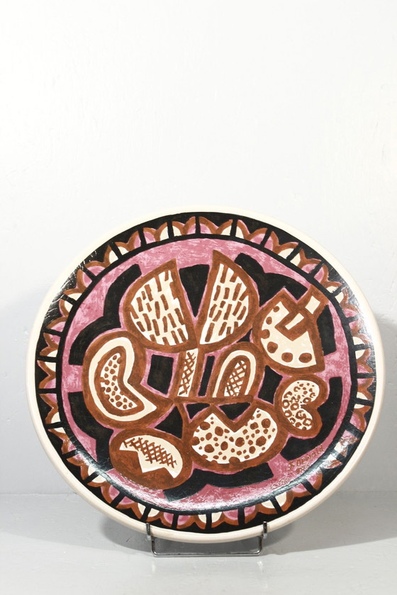 Image 1 of Franz Dewald & Karlsruhe Majolika - Large Decorative Abstract Dish 1976 N°42/150