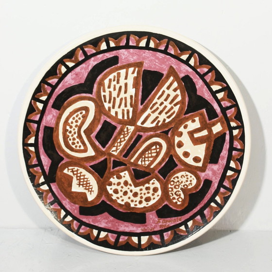 Image 1 of Franz Dewald & Karlsruhe Majolika - Large Decorative Abstract Dish 1976 N°42/150