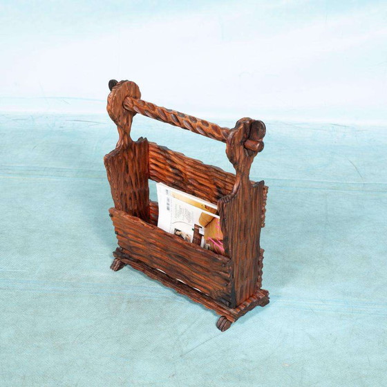 Image 1 of Brutalist wooden magazine rack 70s, Spanish magazine rack