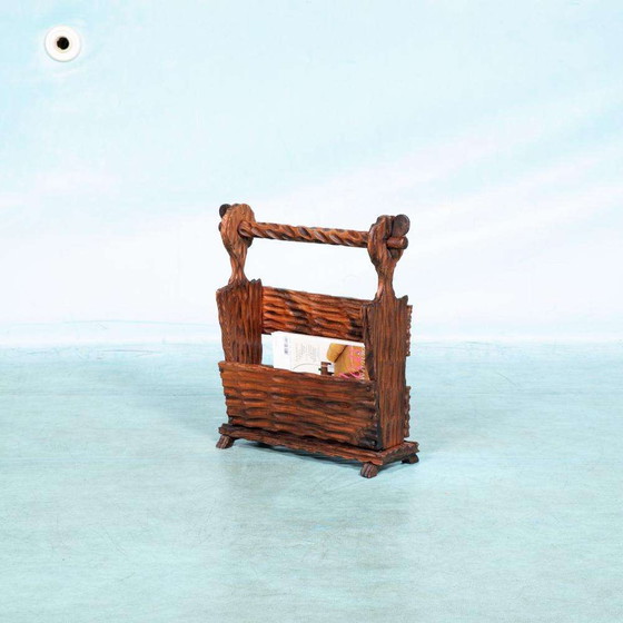 Image 1 of Brutalist wooden magazine rack 70s, Spanish magazine rack