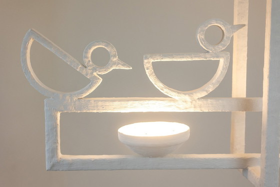 Image 1 of Rectangular Shaped Plaster Chandelier With Birds.