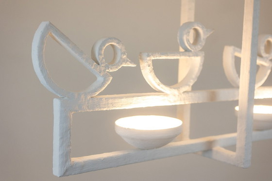 Image 1 of Rectangular Shaped Plaster Chandelier With Birds.