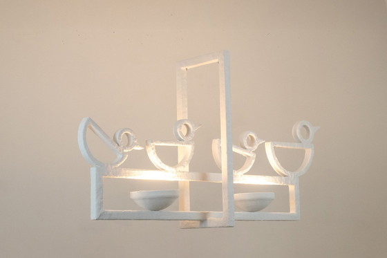 Image 1 of Rectangular Shaped Plaster Chandelier With Birds.