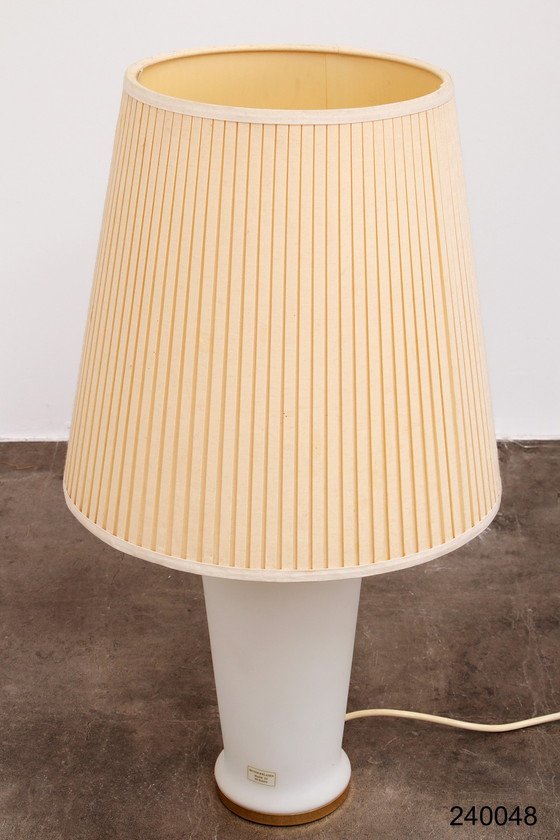 Image 1 of White Glass Table Lamp Hollywood Regency Style with Pliché Shade