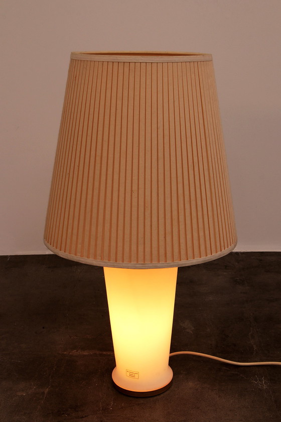 Image 1 of White Glass Table Lamp Hollywood Regency Style with Pliché Shade