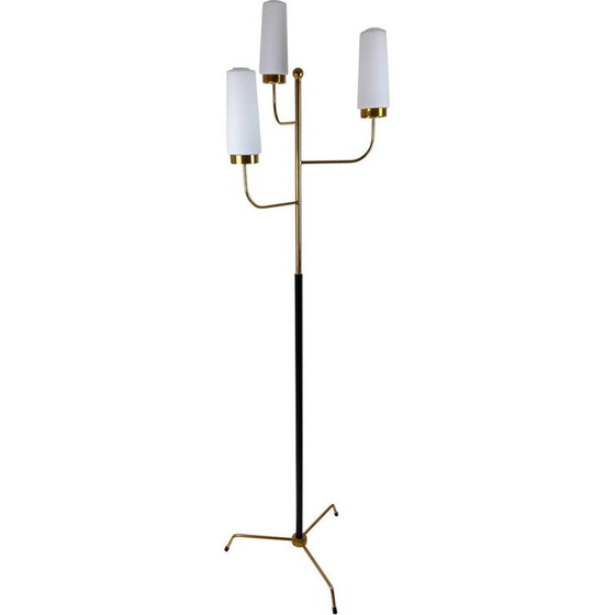 Image 1 of Lampada da terra vintage in vetro con 3 opalini, 1960