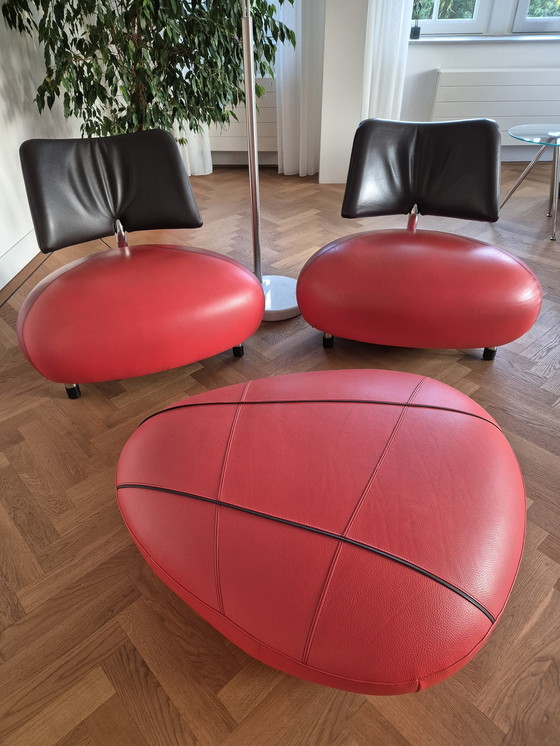 Image 1 of 2x Leolux Chairs Model Pallone Plus Hocker