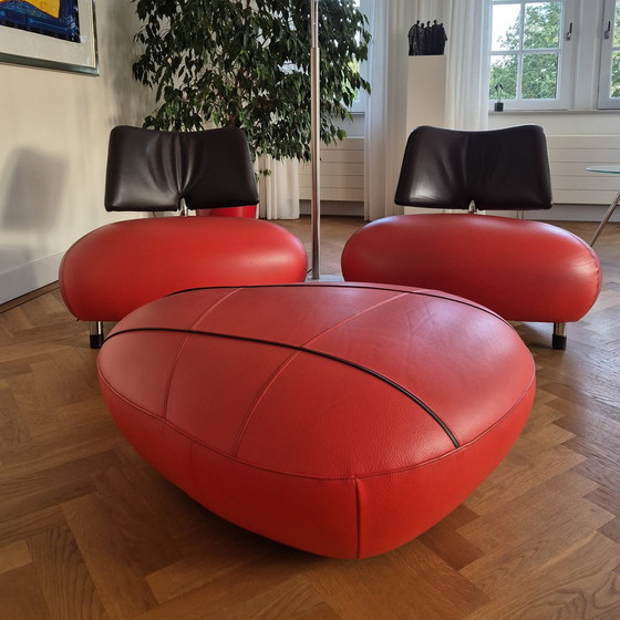 Image 1 of 2x Leolux Chairs Model Pallone Plus Hocker