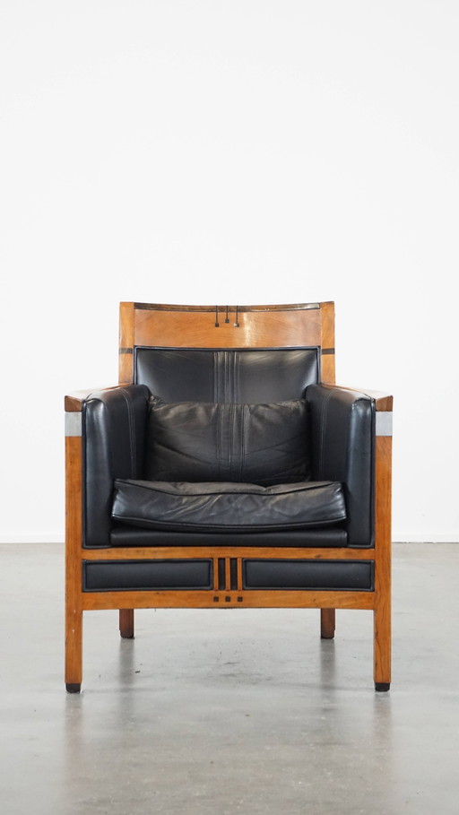 Schuitema Art Deco Design Armchair With Black Leather