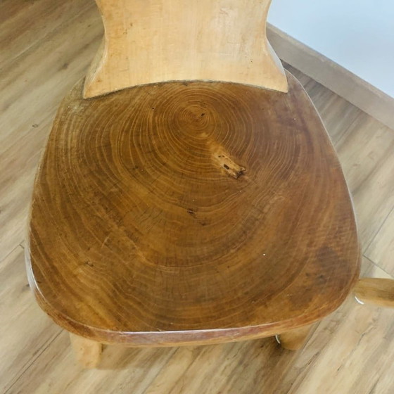 Image 1 of Pair of vintage brutalist tripod chairs in solid wood