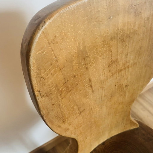 Pair of vintage brutalist tripod chairs in solid wood