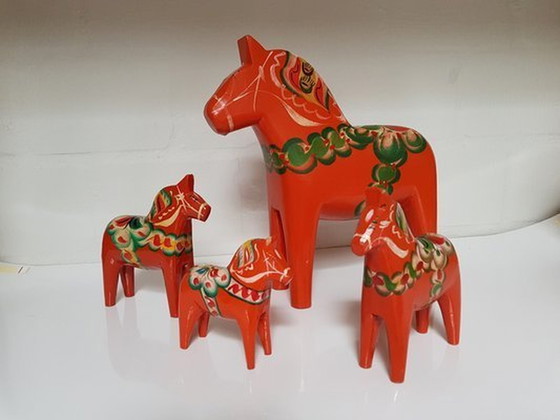 Image 1 of Swedish Wooden Dalarna Horses, Set Of 7