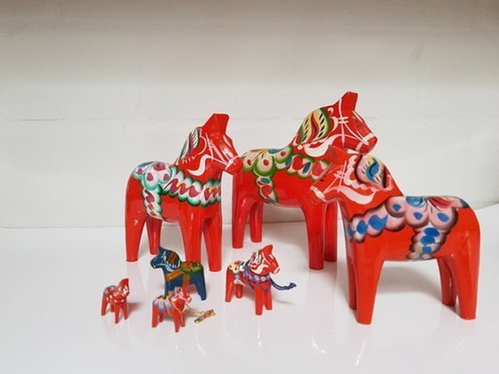 Image 1 of Swedish Wooden Dalarna Horses, Set Of 7