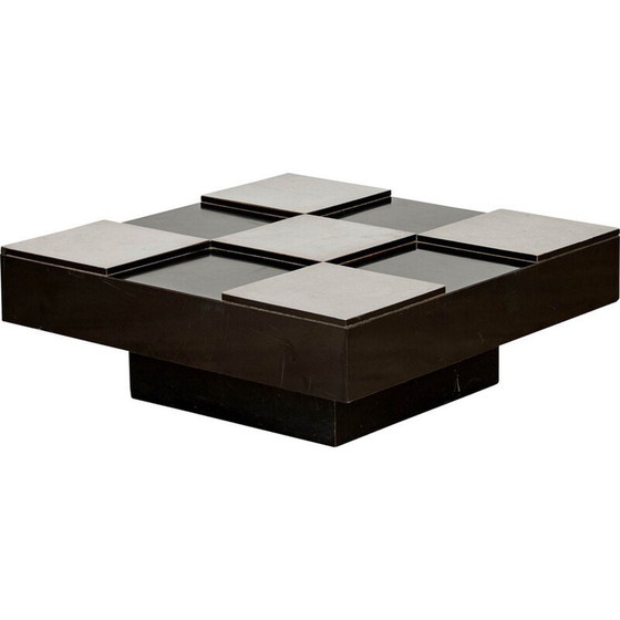 Image 1 of Vintage square coffee table in black melamine and chrome metal for Delmas, France 1970