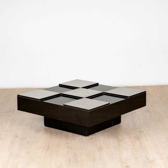 Image 1 of Vintage square coffee table in black melamine and chrome metal for Delmas, France 1970
