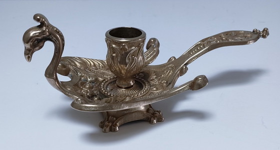 Image 1 of Three Brass Peacock Candleholders 60s