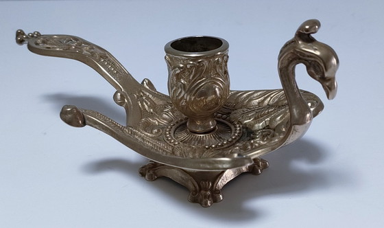 Image 1 of Three Brass Peacock Candleholders 60s