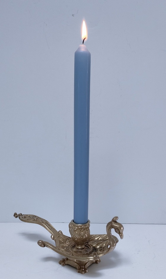 Image 1 of Three Brass Peacock Candleholders 60s