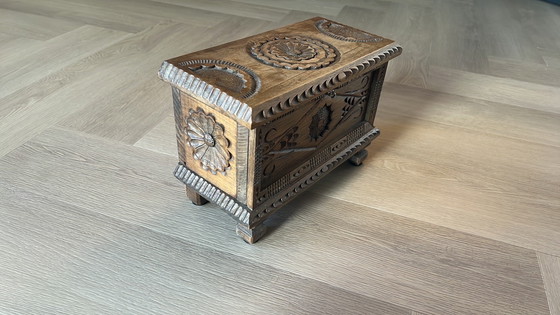 Image 1 of Small Wooden Chest Sardinian Decorations