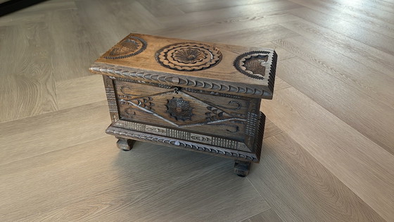 Image 1 of Small Wooden Chest Sardinian Decorations