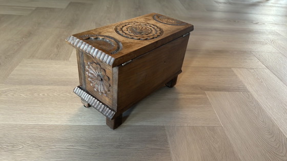 Image 1 of Small Wooden Chest Sardinian Decorations