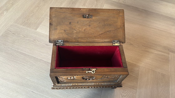 Image 1 of Small Wooden Chest Sardinian Decorations