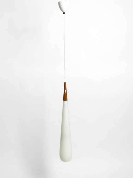 Rare Uno & Östen Kristiansson Pendant Lamp In Opal Glass And Teak | Made By Luxus Vittsjö, Sweden 1957