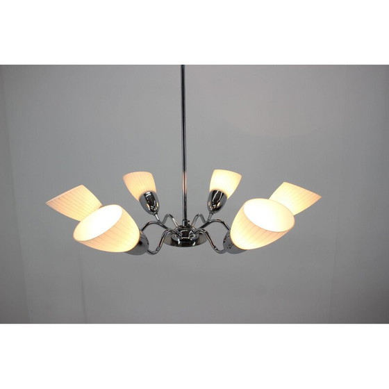 Image 1 of Lampadario vintage in vetro e metallo di Elektroinstala Děčín, Cecoslovacchia 1960