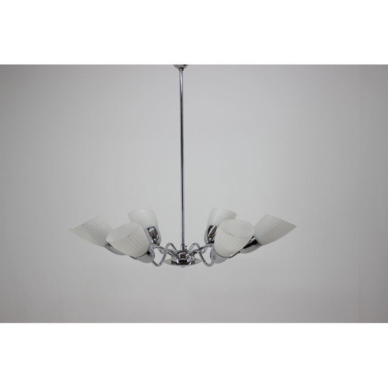 Image 1 of Lampadario vintage in vetro e metallo di Elektroinstala Děčín, Cecoslovacchia 1960