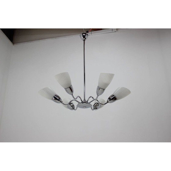 Image 1 of Lampadario vintage in vetro e metallo di Elektroinstala Děčín, Cecoslovacchia 1960