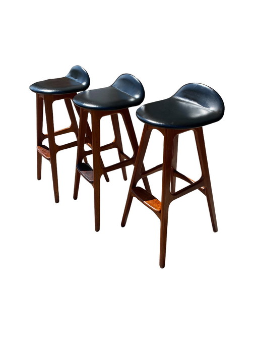 Set Of 3 Bar Chairs, Erik Buch For Od Mobler, Denmark, 1960