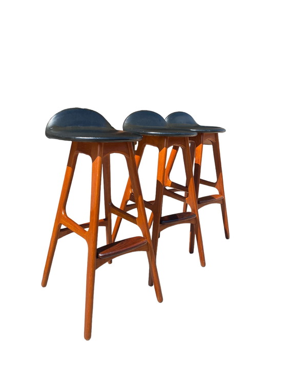 Image 1 of Set Of 3 Bar Chairs, Erik Buch For Od Mobler, Denmark, 1960