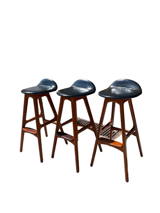 Set Of 3 Bar Chairs, Erik Buch For Od Mobler, Denmark, 1960