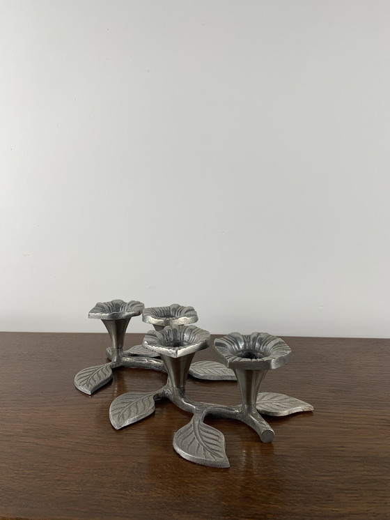 Image 1 of Portacandele in metallo vintage a 4 fiori