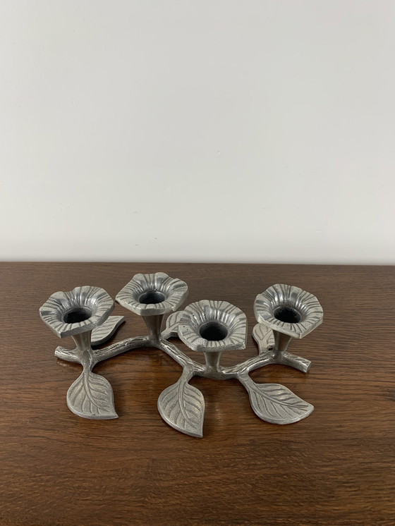 Image 1 of Portacandele in metallo vintage a 4 fiori