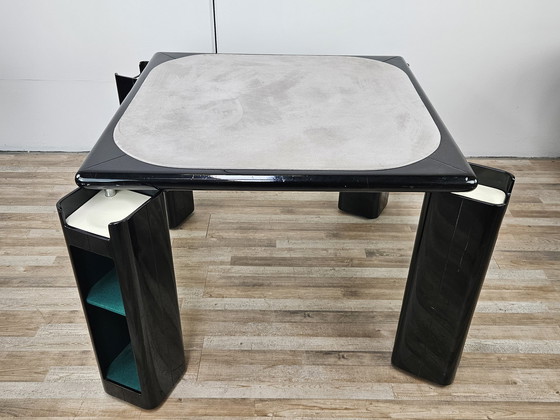 Image 1 of Vintage Game Table In Grey Fabric Attributed To Pierluigi Molinari For Pozzi Milano