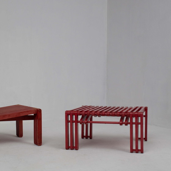 Image 1 of Red Wooden Lounge Chair And Side Table Set