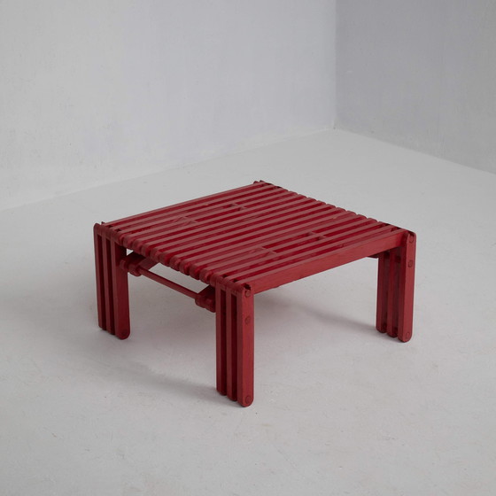 Image 1 of Red Wooden Lounge Chair And Side Table Set