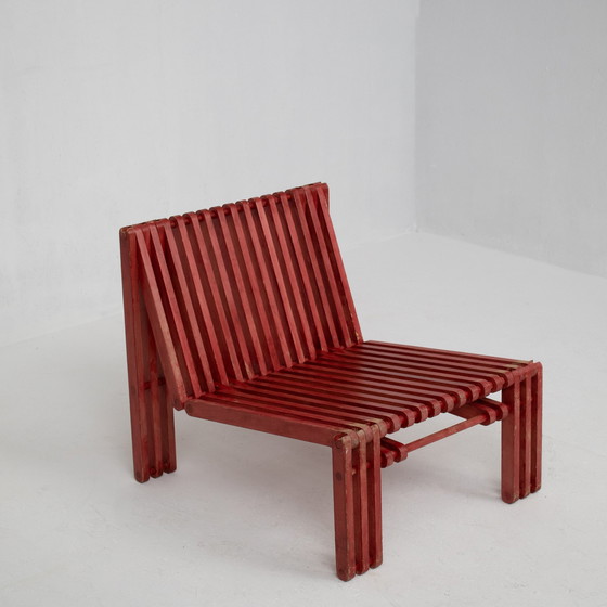 Image 1 of Red Wooden Lounge Chair And Side Table Set