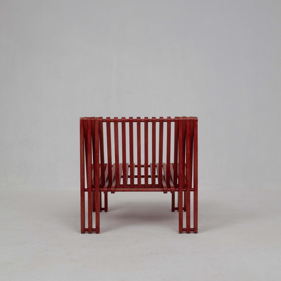 Image 1 of Red Wooden Lounge Chair And Side Table Set